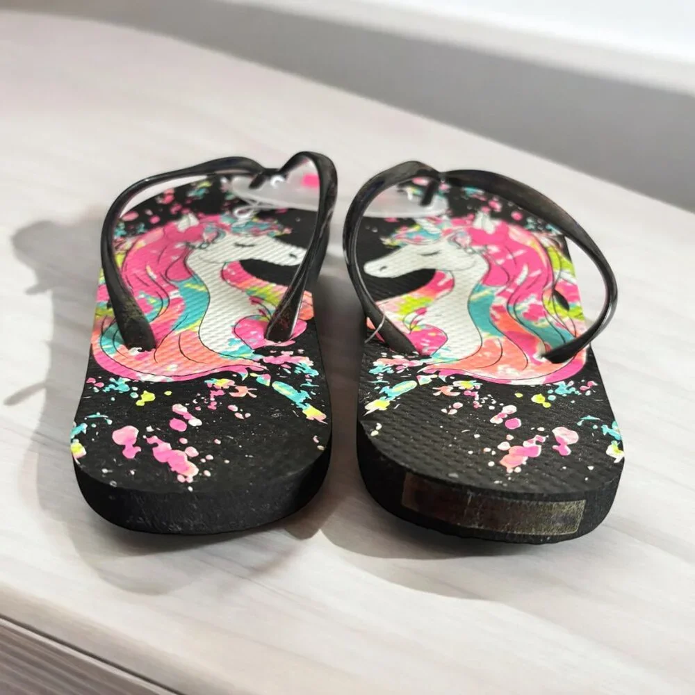Girls Children Place Black Slippers Size 3/4
